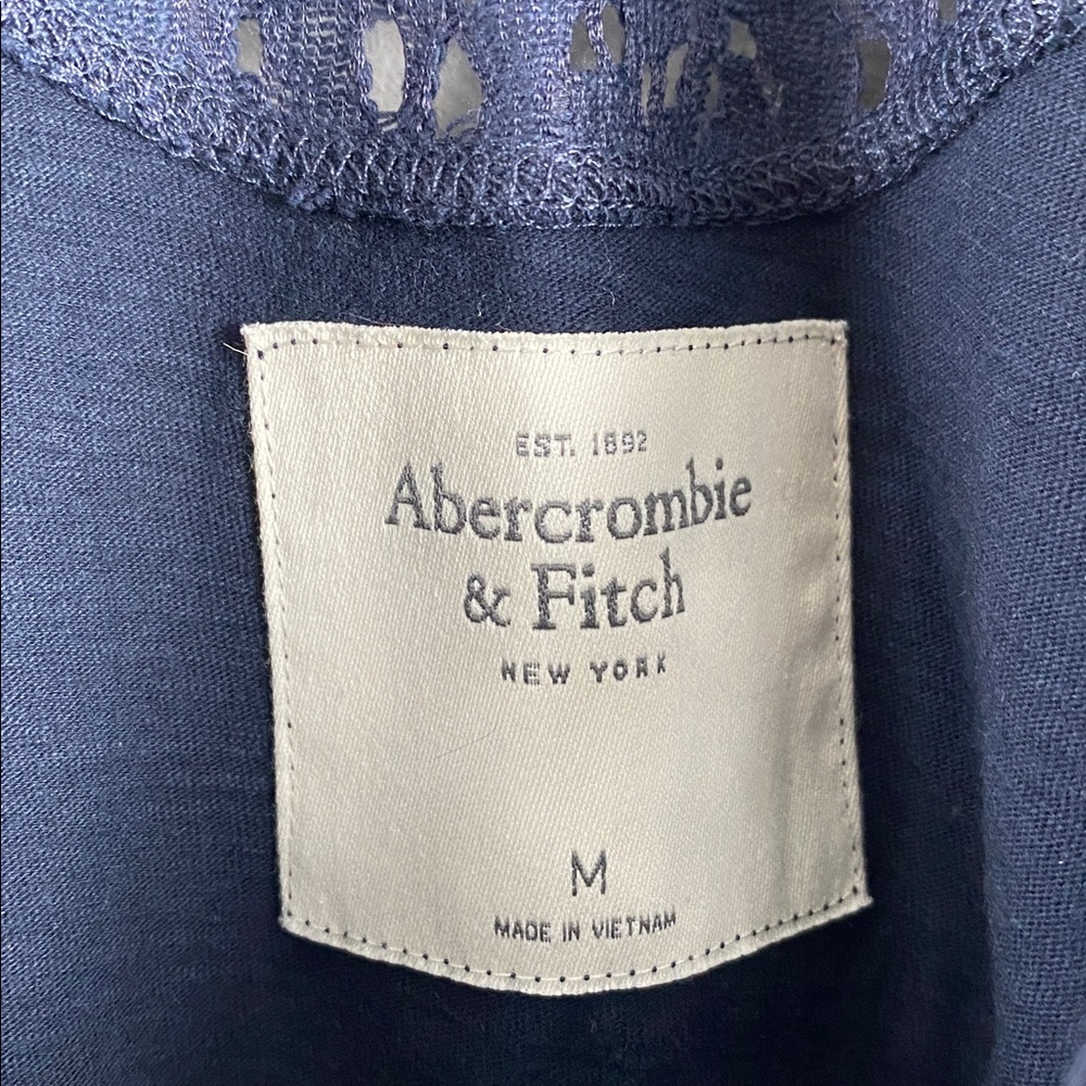 Abercrombie & Fitch Floral Lace Ruffle Layer Tank Top | Semi Sheer, Lined | Navy - Picture 14 of 16
